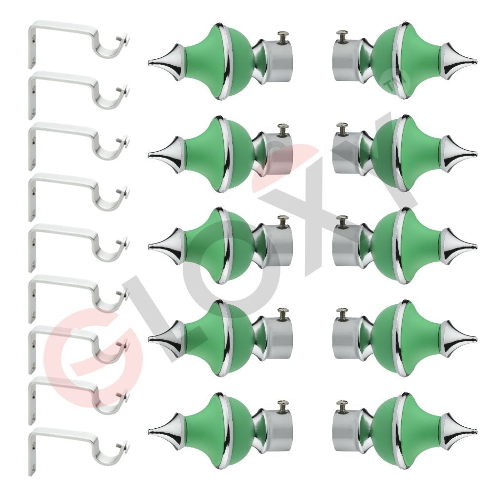 Gloxy Trophy Shape Stainless Steel & ABS Curtain Rod Finials with Support– Green 5 Pair