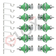 Gloxy Trophy Shape Stainless Steel & ABS Curtain Rod Finials with Support– Green 5 Pair