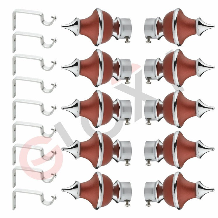 Gloxy Trophy Shape Stainless Steel & ABS Curtain Rod Finials with Support– Maroon 5 Pair