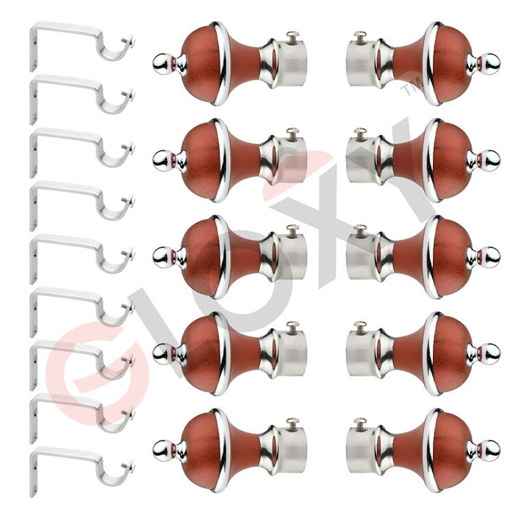 Gloxy Manjira Shape Stainless Steel & ABS Curtain Rod Finials with Support– Maroon 5 Pair