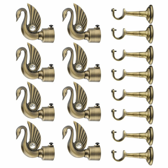 Gloxy Swan Bird Design Aluminium Curtain Rod Finials with Support–Silver 4 Pair