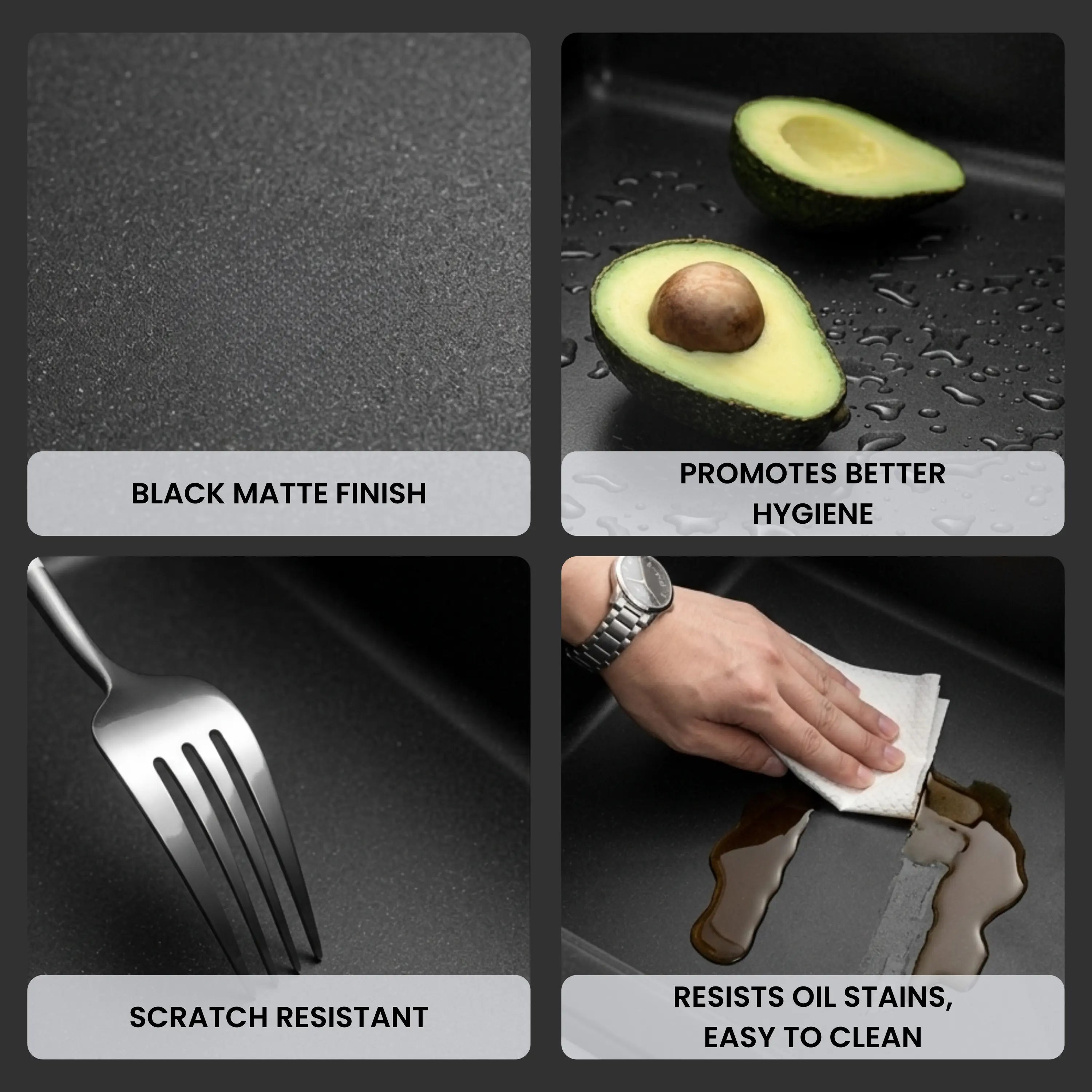 GLOXY Premium Quartz Granite Single Bowl Kitchen Sink 31x19x9 Inches - Matte Black Finish