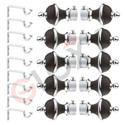 Gloxy Manjira Shape Stainless Steel & ABS Curtain Rod Finials with Support– Brown 5 Pair