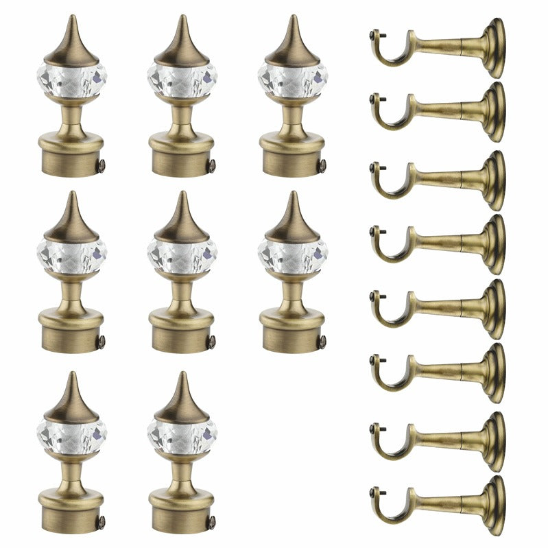 Gloxy Single Diamond Aluminium Curtain Rod Finials with Support– Antique 4 Pair