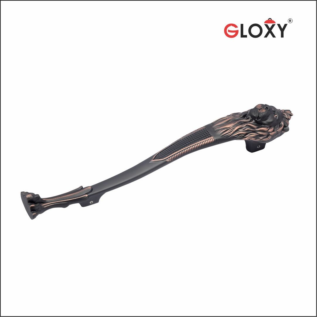 gloxy lion shape aluminium main door handle 12 inch copper black