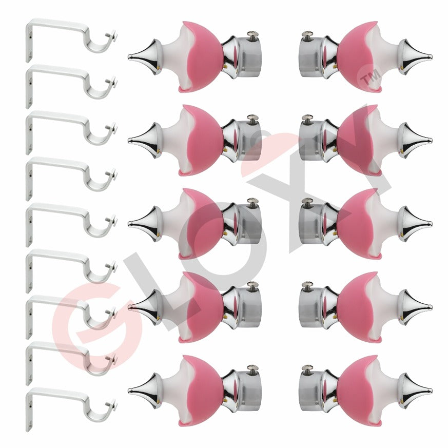 Gloxy Double Colour Stainless Steel & ABS Curtain Rod Finials with Support– Pink 5 Pair