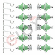 Gloxy Minar Shape Stainless Steel & ABS Curtain Rod Finials with Support– Green 5 Pair