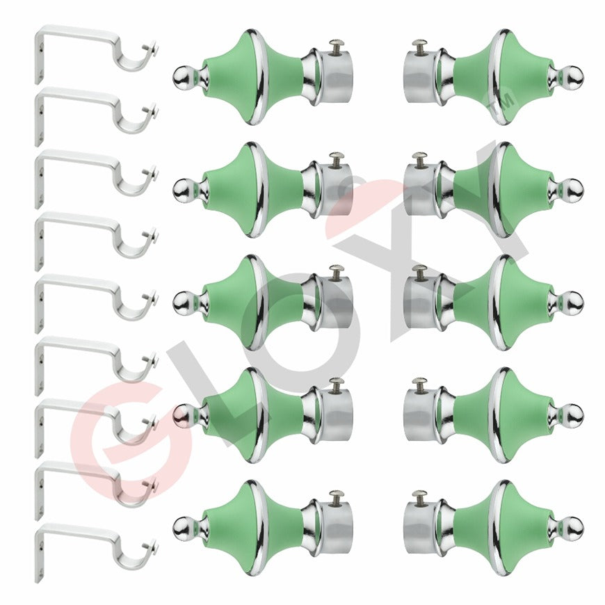 Gloxy Minar Shape Stainless Steel & ABS Curtain Rod Finials with Support– Green 5 Pair