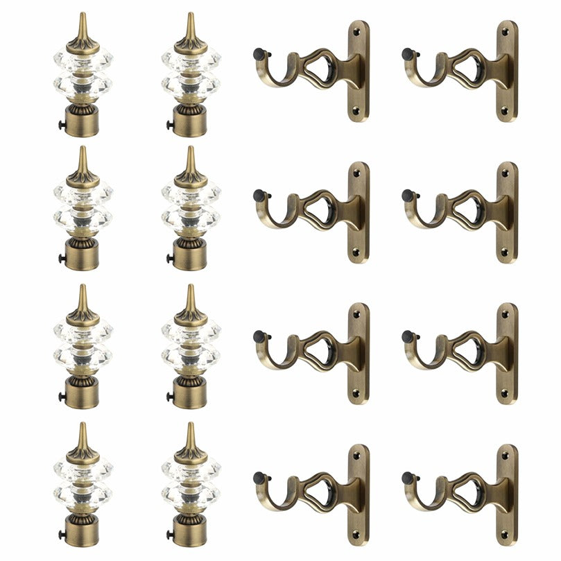 Gloxy Double Diamond Aluminium Curtain Rod Finials with Support– Antique 4 Pair