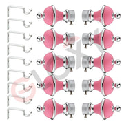 Gloxy Manjira Shape Stainless Steel & ABS Curtain Rod Finials with Support– Pink 5 Pair