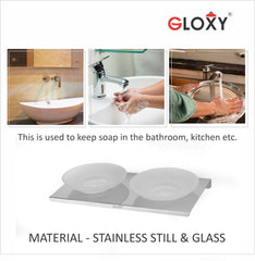Stainless Steel with Glass Oval Shape Double Soap Holder for Bathroom