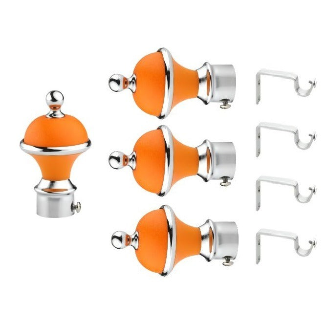 Gloxy Manjira Shape Stainless Steel & ABS Curtain Rod Finials with Support– Orange 2 Pair