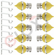 Gloxy Matka Shape Stainless Steel & ABS Curtain Rod Finials with Support– Yellow 5 Pair