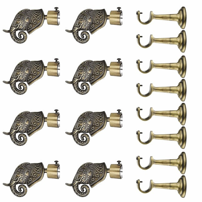 Gloxy Rajwada Royal Aluminium Curtain Rod Finials with Support– Antique 4 Pair