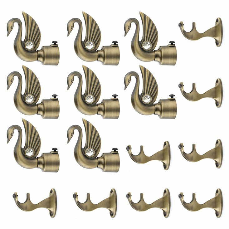 Gloxy Swan Design Aluminium Curtain Rod Finials with Support– Antique 4 Pair