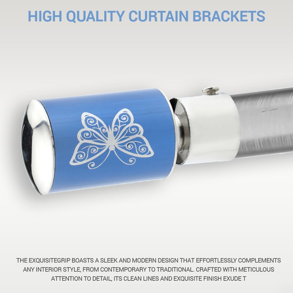 Butterfly Print Aluminium Curtain Bracket with Support (Blue)