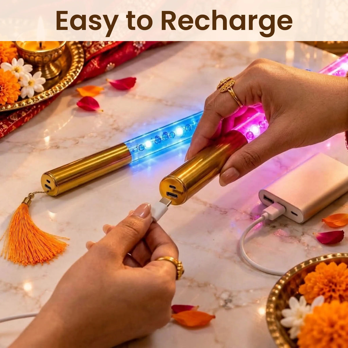 Multi Colour LED Dandiya Sticks for Garba & Navratri – Rechargeable Colour Changing Light Up Dandiya | Gold