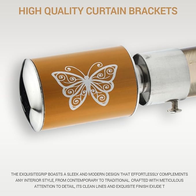 Butterfly Print Aluminium Curtain Bracket with Support - Mustard
