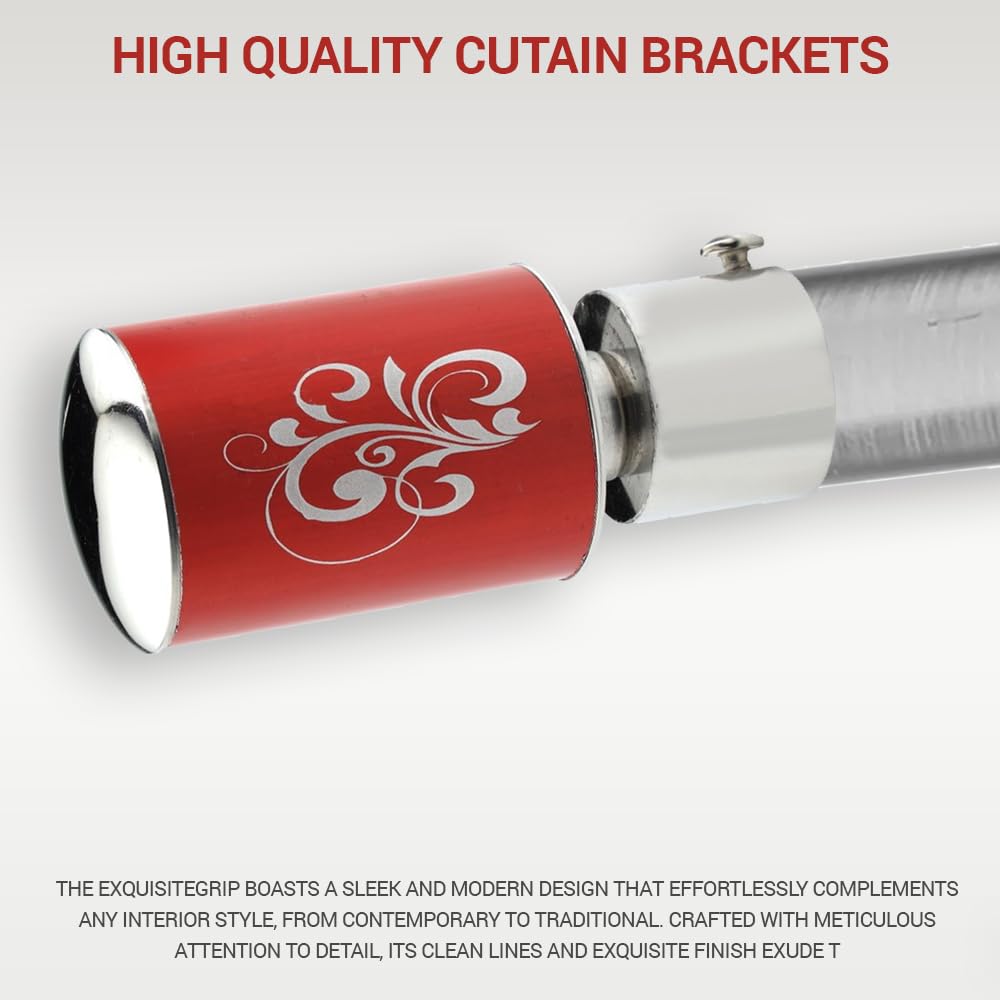 Red Floral Print Aluminium Curtain Bracket with Support
