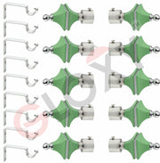 Gloxy Hexa Shape Stainless Steel & ABS Curtain Rod Finials with Support– Green 5 Pair