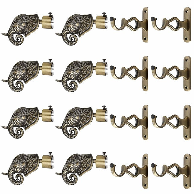 Gloxy Rajwada Royal Aluminium Curtain Rod Finials with Support– Antique 4 Pair