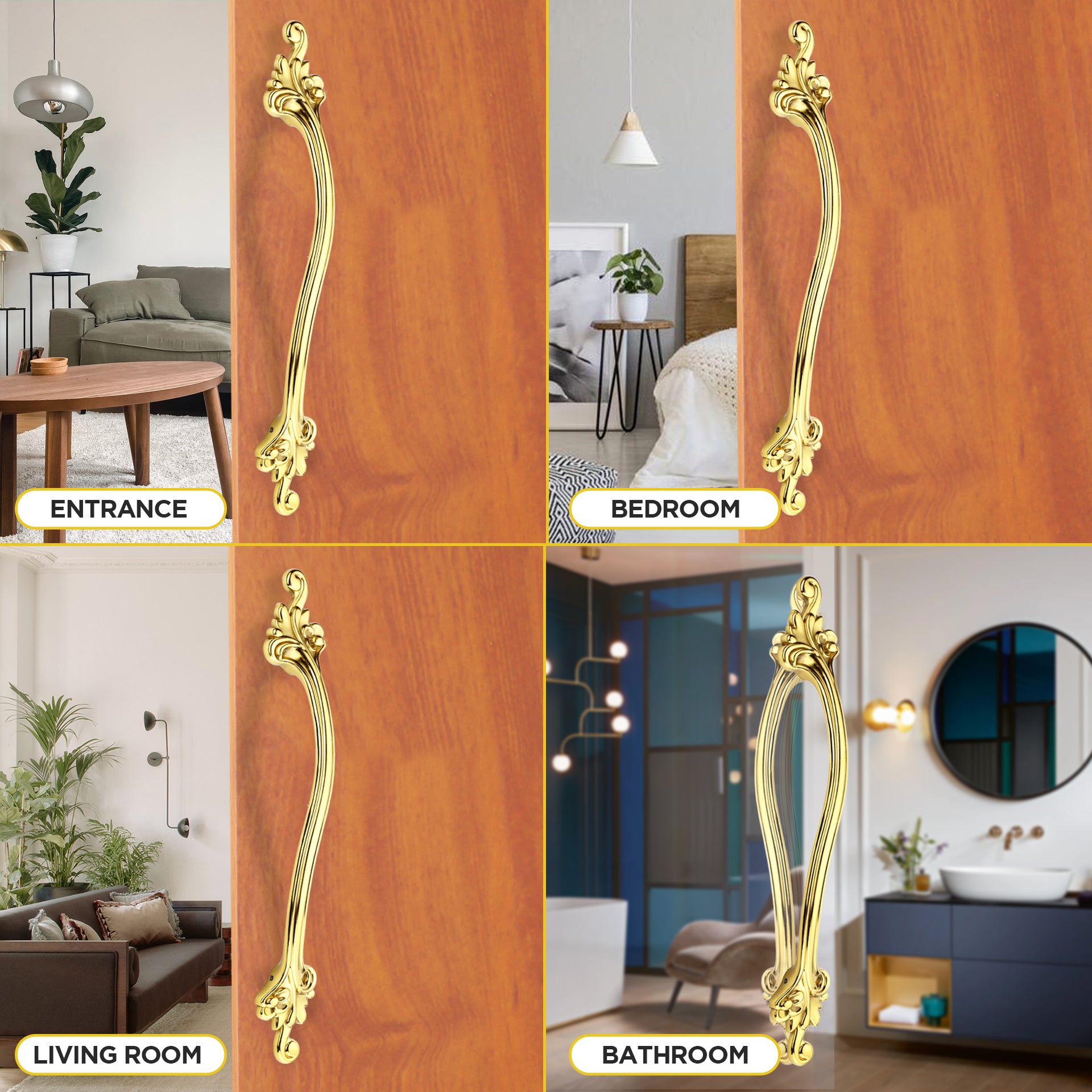 GLOXY Aluminium Flower Design Door Handles for Main Door Handle Wooden & Glass Door Push & Pull Door Handle for Door All The Doors of Offices, Hotels -Gold Finish