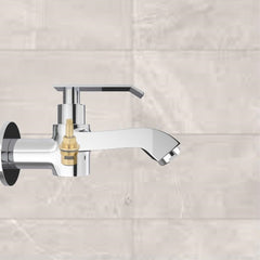 GLOXY Imperial Chrome Finish Single Lever Bib Cock Short Body Wash Basin Water Wall Mount Faucet for Bathrooms, Washing Areas, Garden & Kitchen