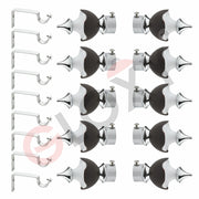 Gloxy Hexa Shape Stainless Steel & ABS Curtain Rod Finials with Support– Brown 5 Pair