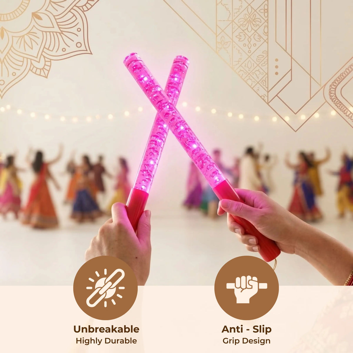 Single Colour LED Dandiya Sticks for Garba & Navratri – Battery Operated Light Up Dandiya | Pink