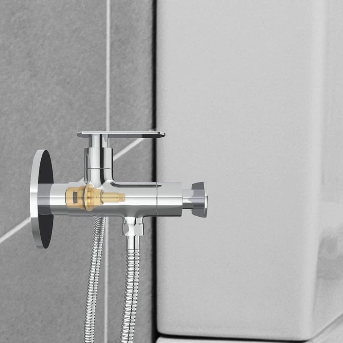 Chrome Finish Angle Valve Two Way Double Handle Faucet/Tap for Connecting Washing Machines | Dishwashers, Hand Showers & Health Faucets (Jet+)-by GLOXY®