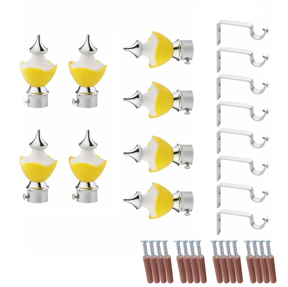 Gloxy Double Colour Stainless Steel & ABS Curtain Finials with Support - Yellow
