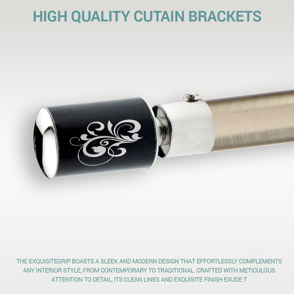 GLOXY ENTERPRISE Stainless Steel Floral Print Curtain Brackets Parda Holders with Support Fittings 1 Inch Rod Pocket Finials Designer Door and Window
