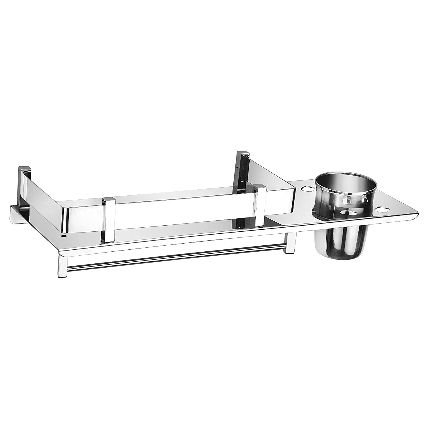 Stainless Steel 3 in 1 Bathroom Shelf with Towel rod and Tumbler Holder