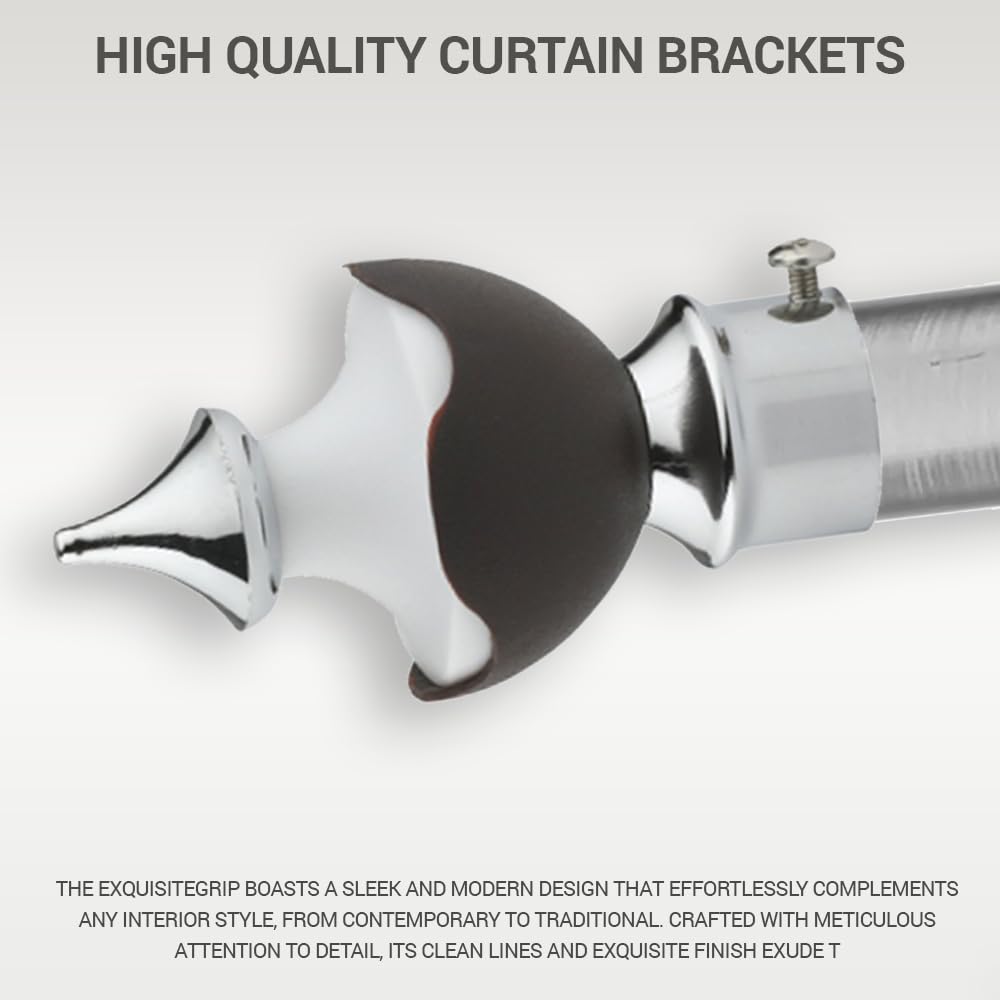 GLOXY Double Colour Stainless Steel & ABS Curtain Bracket Parda Holder with Support 1 Inch Rod Pocket Finials Designer Door and Window Rod Support Fittings, Curtain Rod Holder