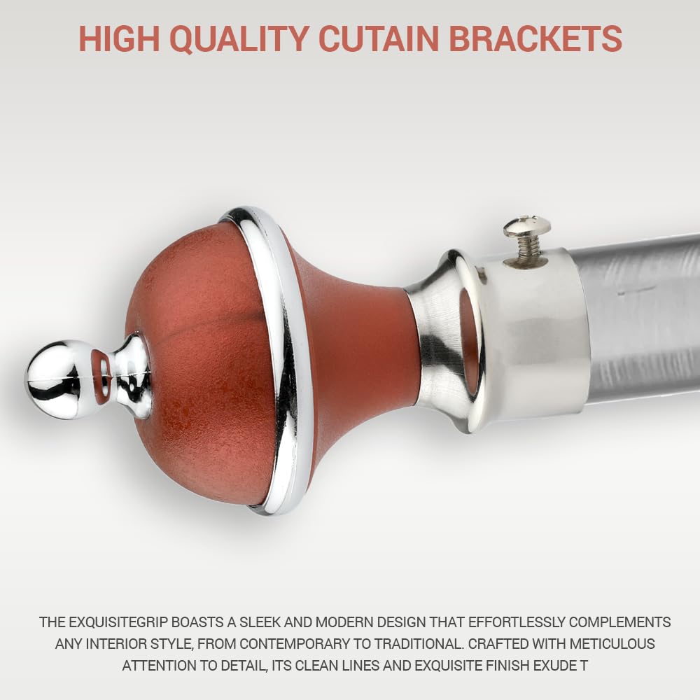 GLOXY Manjira Shape Stainless Steel & ABS Curtain Bracket Parda Holder with Support 1 Inch Rod Pocket Finials Designer Door and Window Rod Support Fittings, Curtain Rod Holder