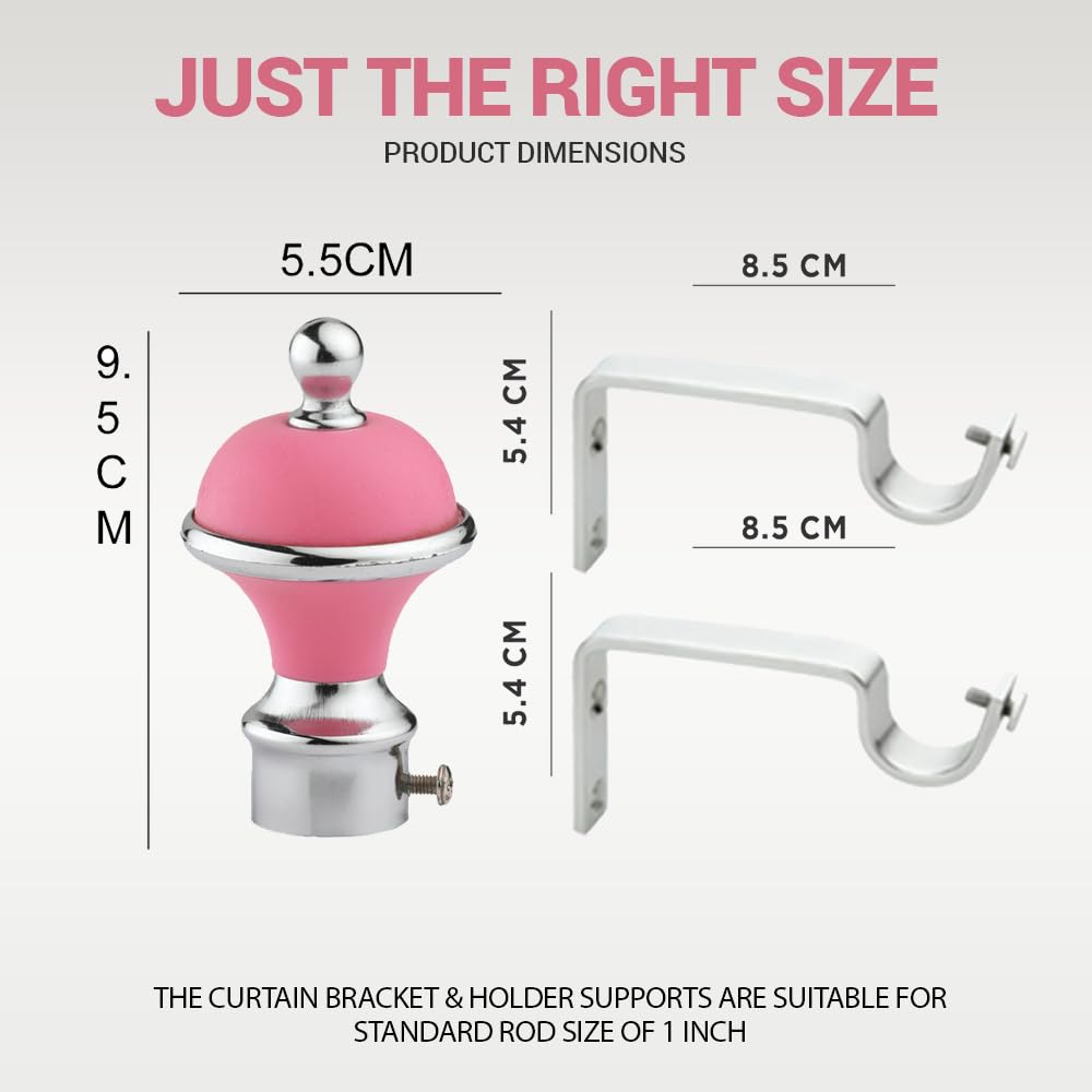 GLOXY Manjira Shape Stainless Steel & ABS Curtain Bracket Parda Holder with Support 1 Inch Rod Pocket Finials Designer Door and Window Rod Support Fittings, Curtain Rod Holder