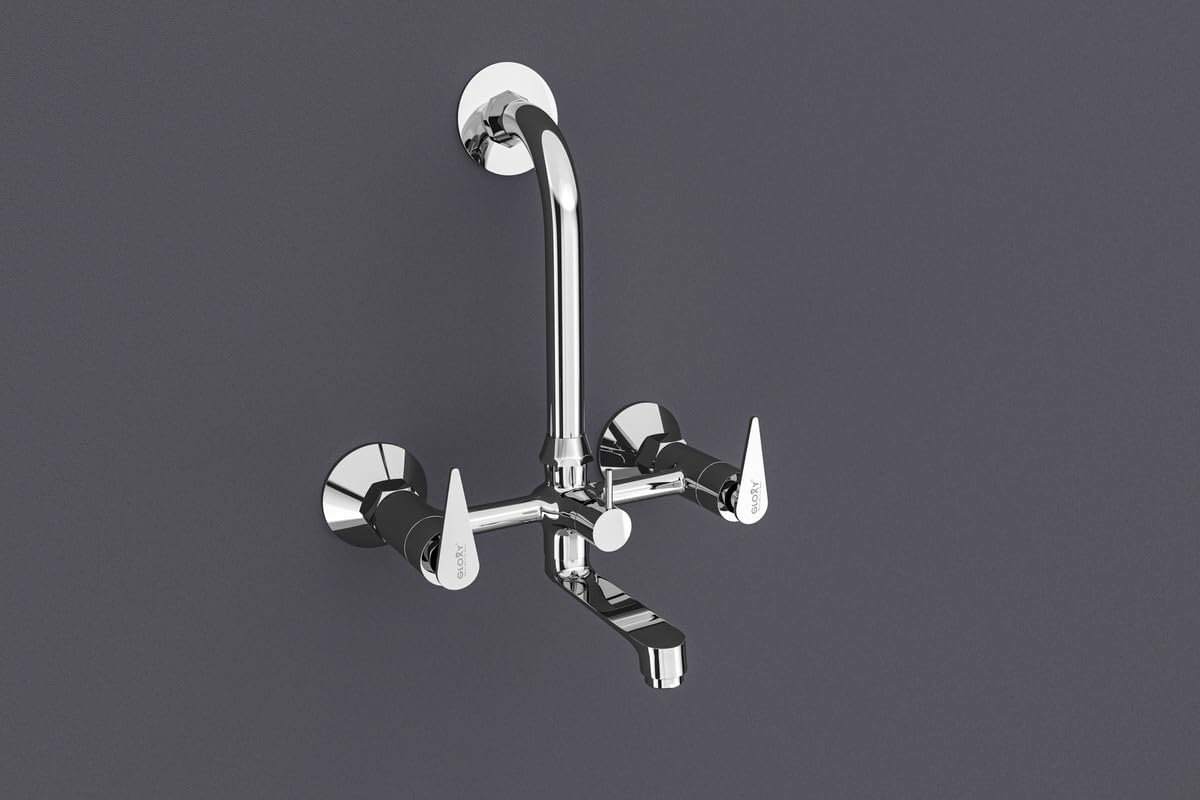 Chrome Finish Handle Controlled Wall Mixer with L Bend Faucet Tap Bib for Hot & Cold Water for Bathroom Areas & Showers (Nano)-by GLOXY®