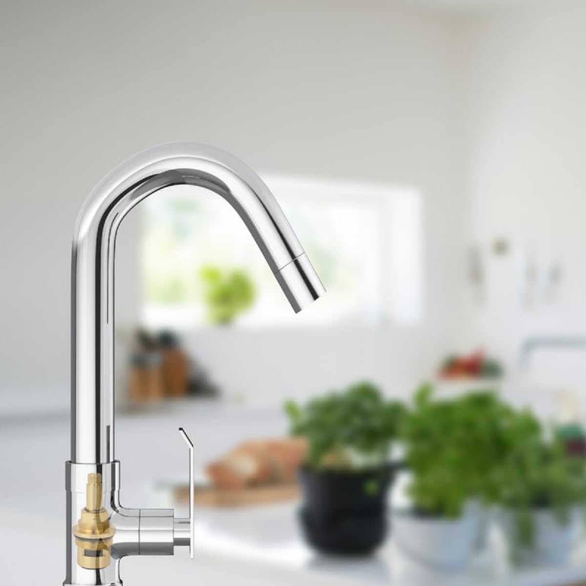 Gloxy Imperial Series Single Lever 360° Swivel Spout Deck Mount Brass Swan Neck Faucet