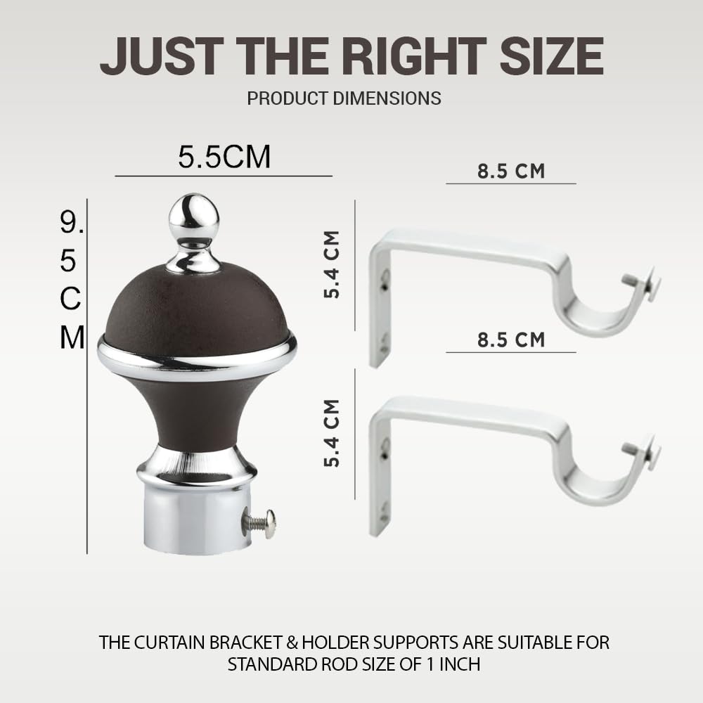 GLOXY Manjira Shape Stainless Steel & ABS Curtain Bracket Parda Holder with Support 1 Inch Rod Pocket Finials Designer Door and Window Rod Support Fittings, Curtain Rod Holder