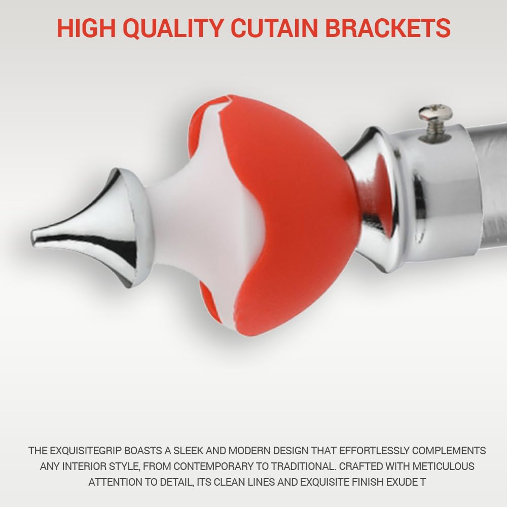 GLOXY Double Colour Stainless Steel & ABS Curtain Bracket Parda Holder with Support 1 Inch Rod Pocket Finials Designer Door and Window Rod Support Fittings, Curtain Rod Holder