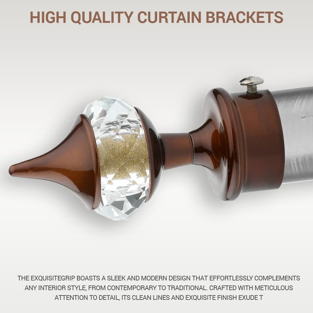 Gloxy Single Diamond Aluminium Curtain Rod Finials with Support– Coffee
