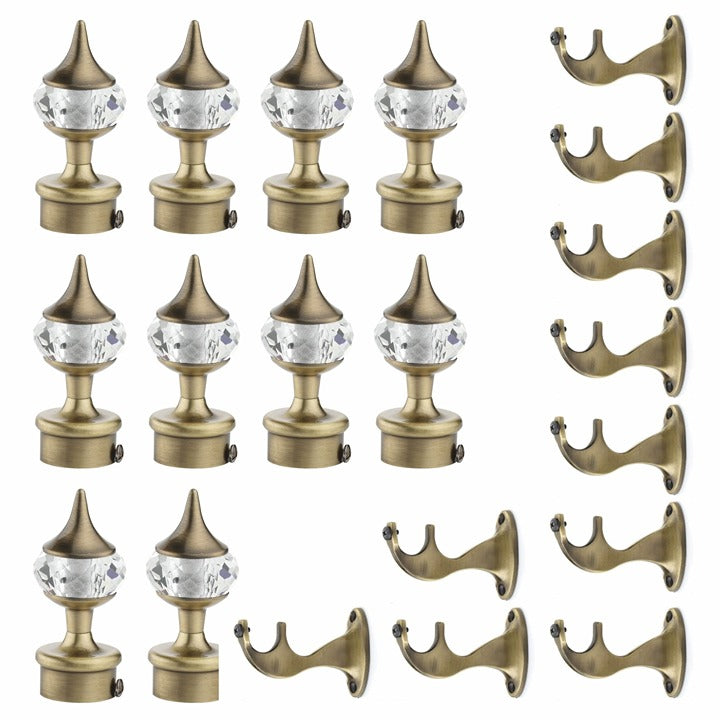 Gloxy Single Diamond Aluminium Curtain Rod Finials with Support– Antique 5 Pair