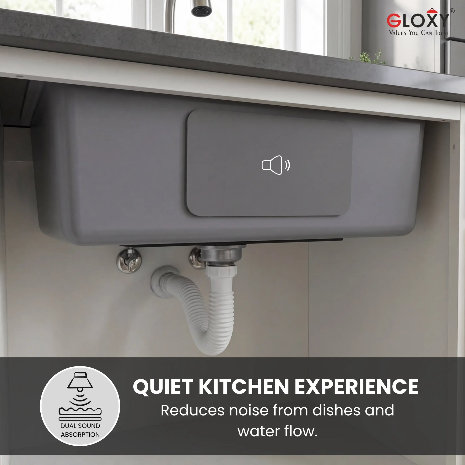 Gloxy Stainless Steel Handmade Single Bowl Quartz Kitchen Sink 21x18 Inch-Grey