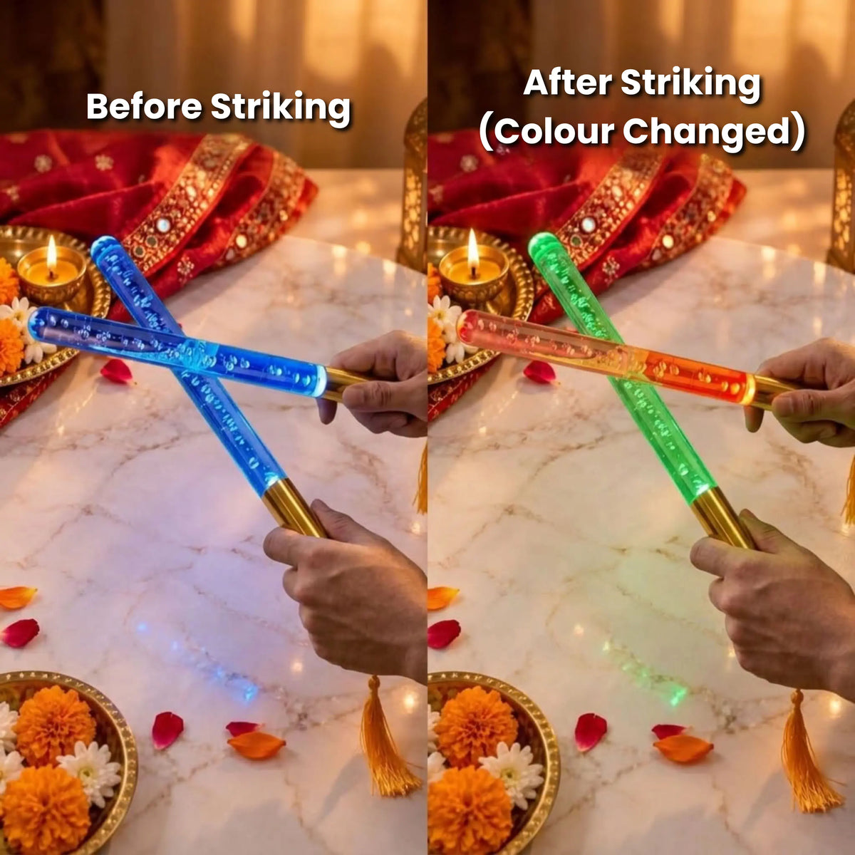 Multi Colour LED Dandiya Sticks for Garba & Navratri – Rechargeable Colour Changing Light Up Dandiya | Gold