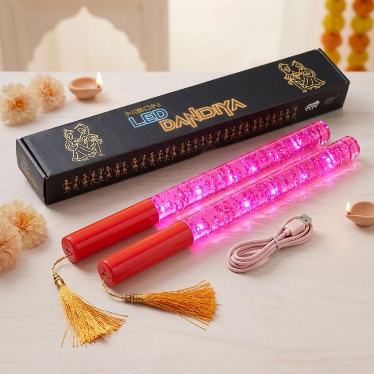 Single Colour LED Dandiya Sticks for Garba & Navratri – Battery Operated Light Up Dandiya | Pink