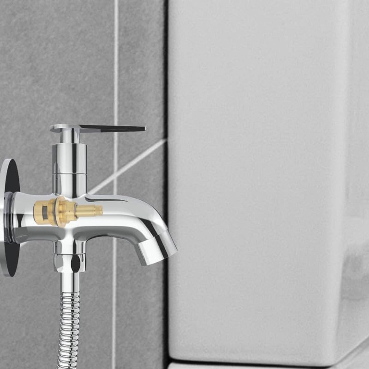 Chrome Finish Brass Two way Handle Faucet tap Bib Cock for attachment of Health Faucet, Hand Shower (Nano)-by GLOXY®