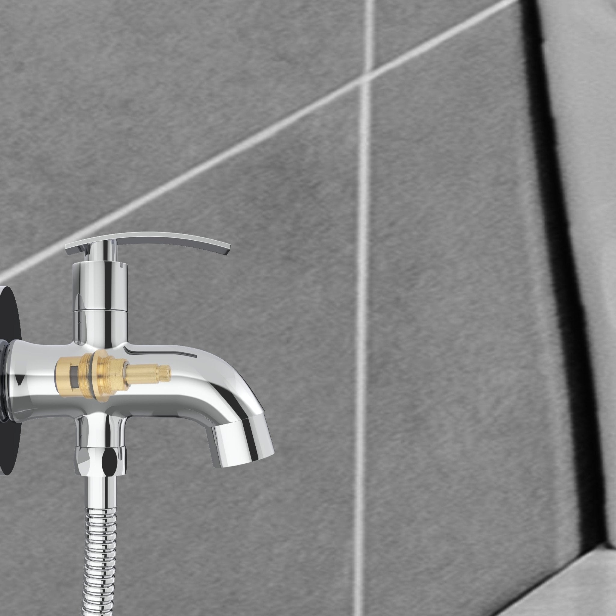 Chrome Finish Brass Two Way Double Handle Faucet Tap Cock Bib