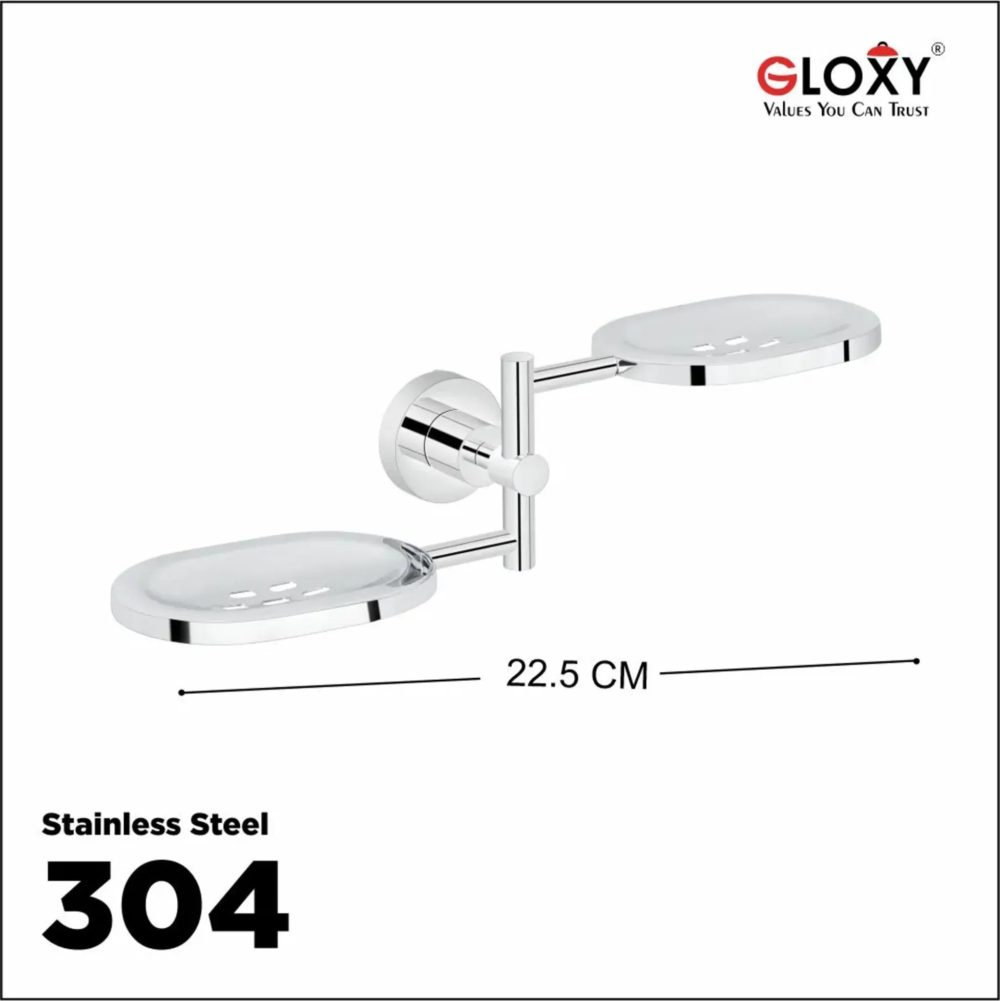 Gloxy Care Shape Stainless Steel 304 Grade Chrome Finish Double Soap Holder