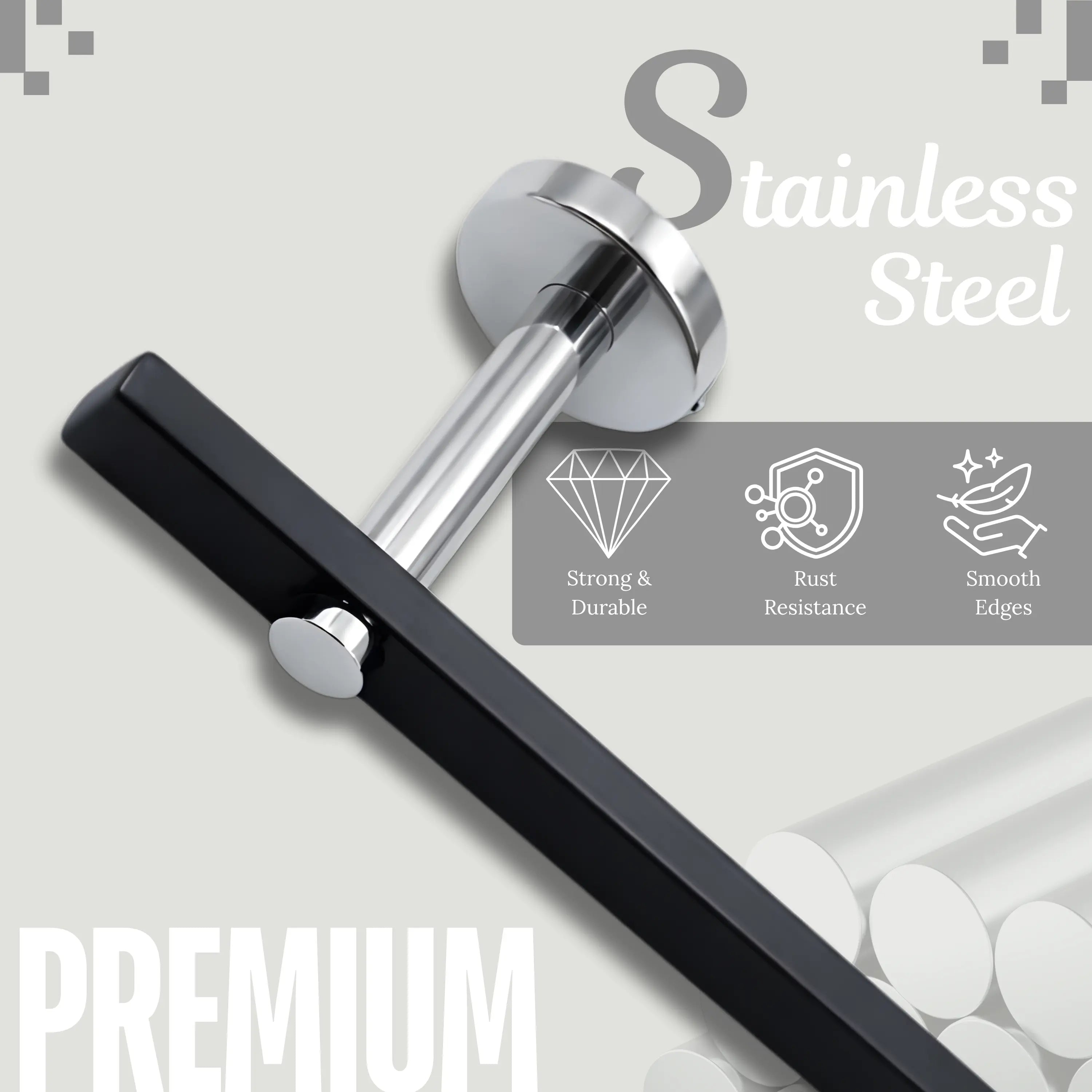 Black Finish 24 Inch Stainless Steel Towel Rod for Bathroom by GLOXY®