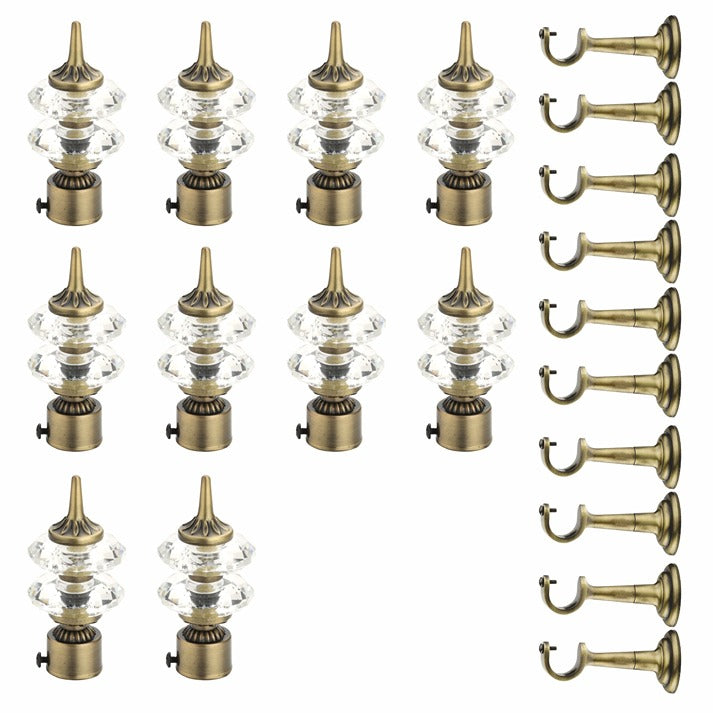 Gloxy Double Diamond Aluminium Curtain Rod Finials with Support– Antique 5 Pair